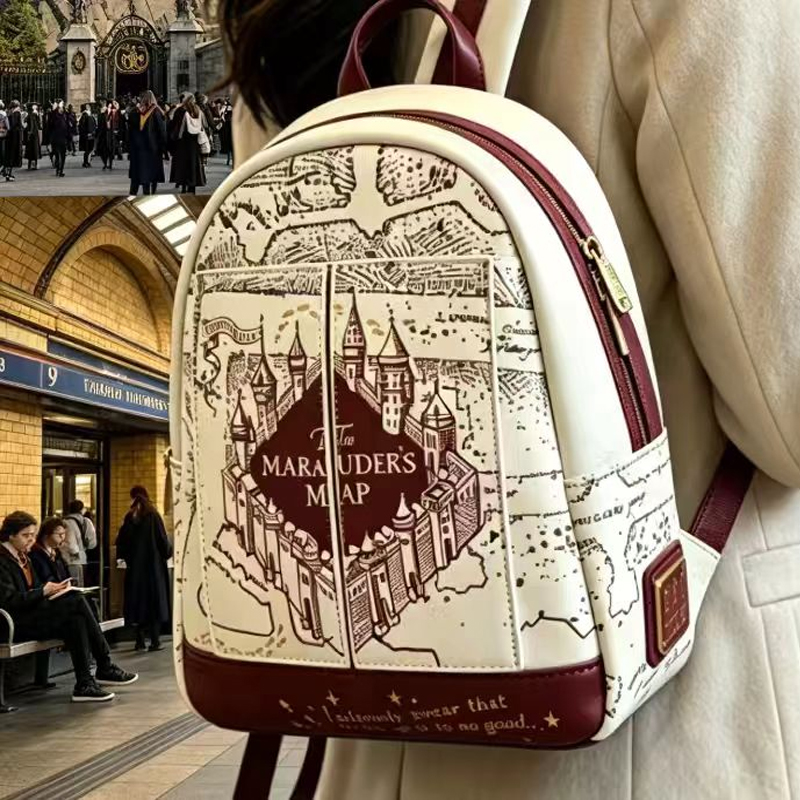Mini Backpack Purse - Harry Potter Map Printed Cosplay Womens