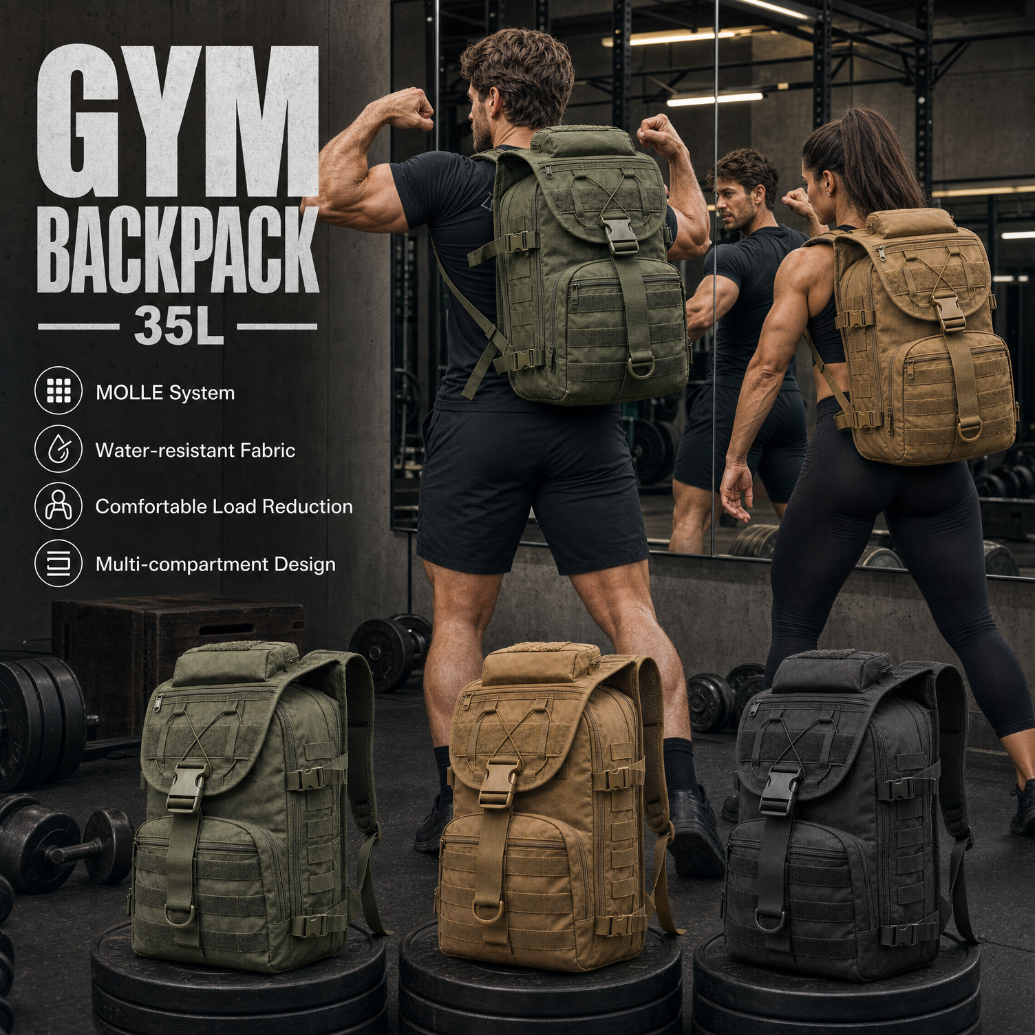 Rucksack Military Style - 35L Gym Training Backpack for Men