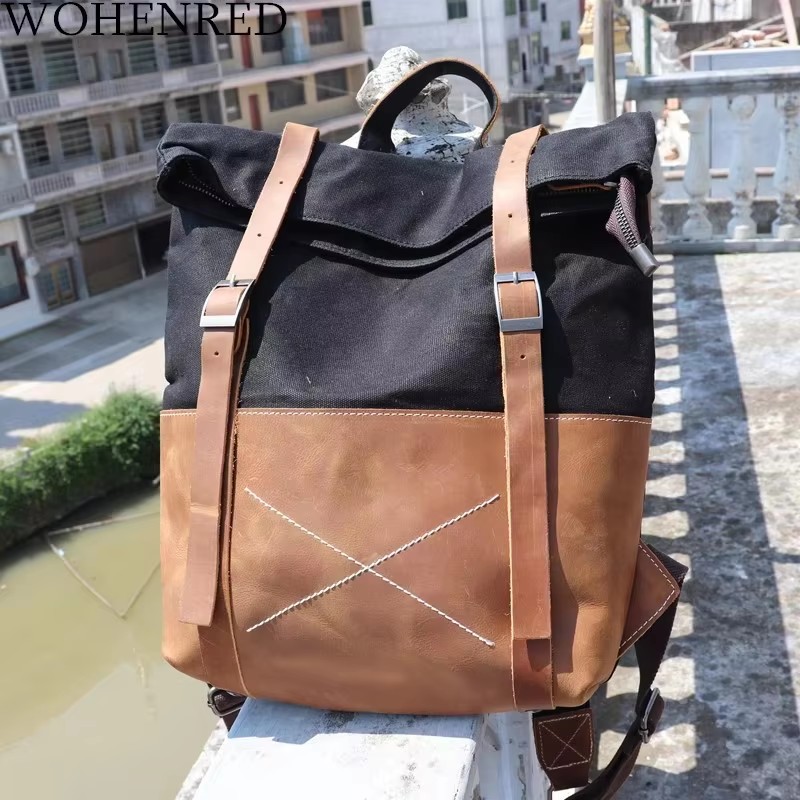 Fashion Men Backpack Waxed Can - Leather Backpack Vintage incelemesi ve fiyatı