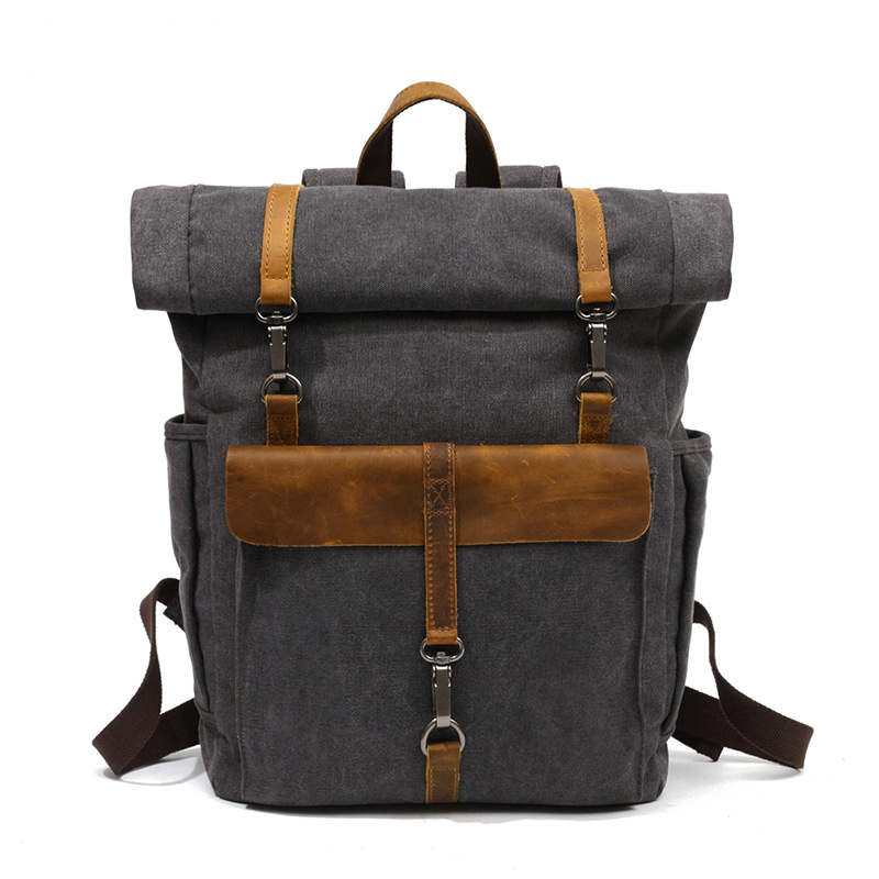 Retro Rolltop Rucksack Canvas  - Leather Backpack Vintage incelemesi ve fiyatı