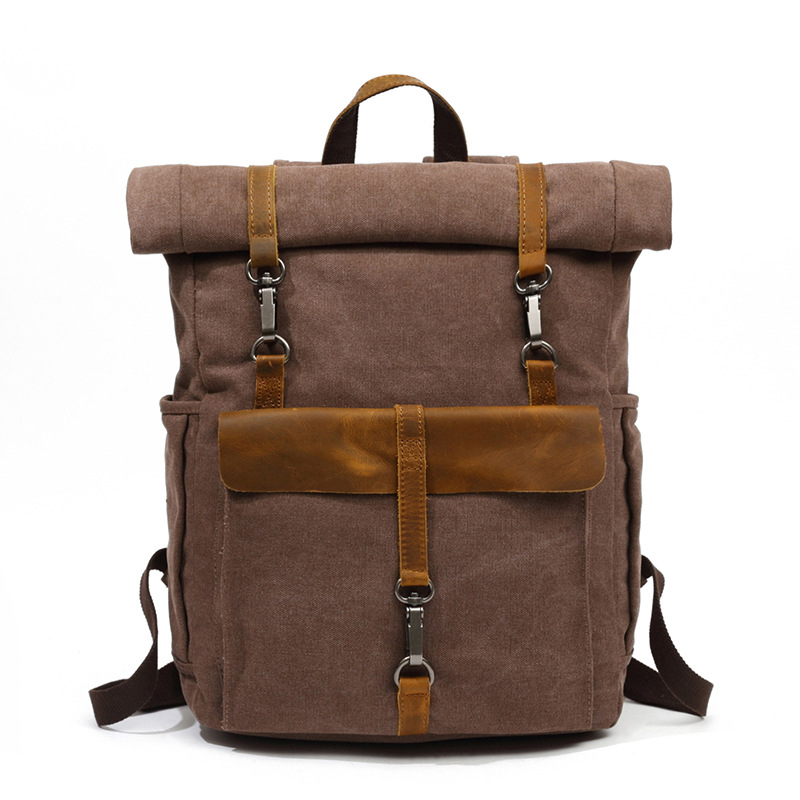 Retro Rolltop Rucksack Canvas  - Leather Backpack Vintage incelemesi ve fiyatı